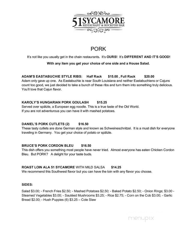 51 Sycamore Restaurant & Rockfish Bar - Weldon, NC menu_pic