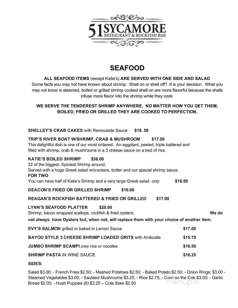 51 Sycamore Restaurant & Rockfish Bar - Weldon, NC menu_pic