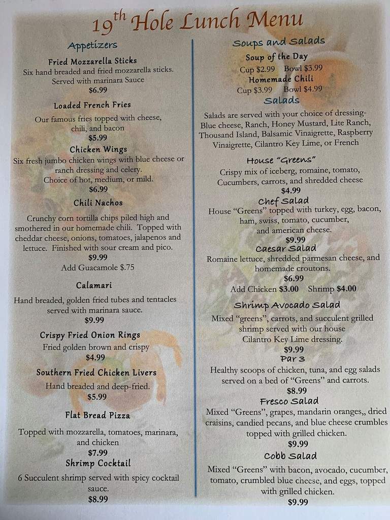 The 19th Hole - Port St Lucie, FL menu_pic