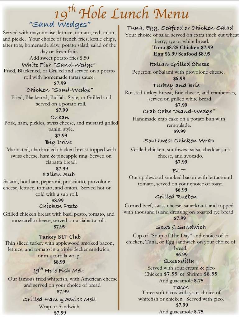 The 19th Hole - Port St Lucie, FL menu_pic