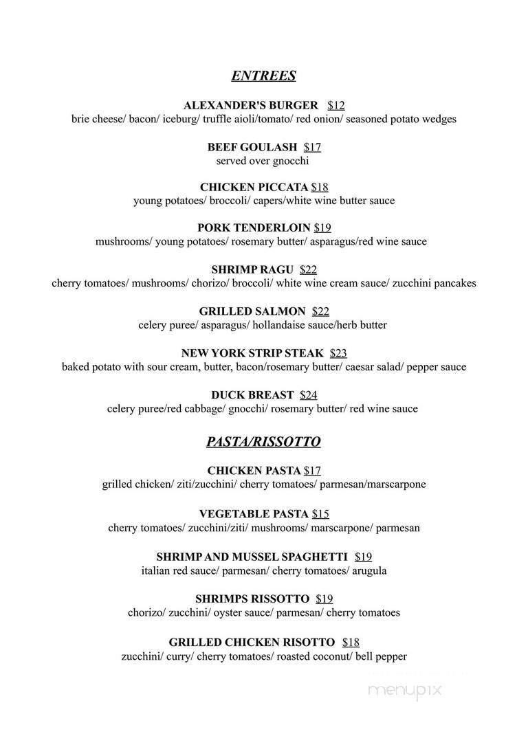 Alexander's Cafe - Elkins Park, PA menu_pic
