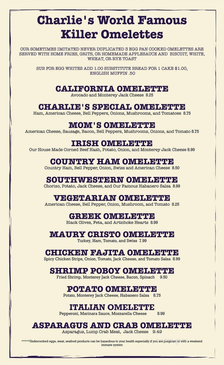 Charlies Cafe - Norfolk, VA menu_pic