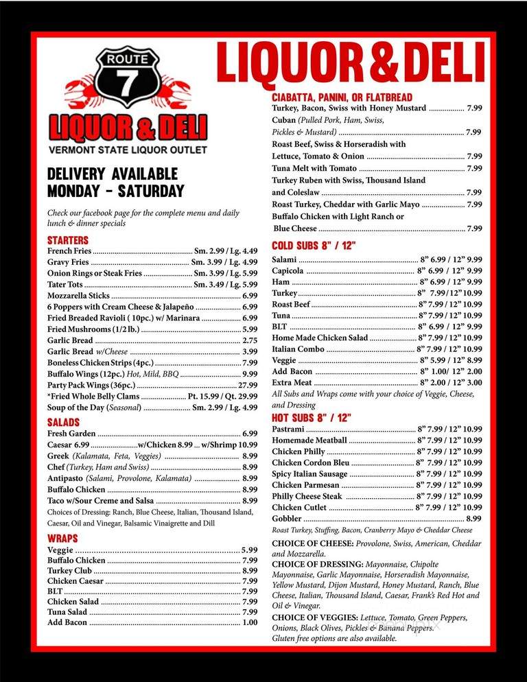Route 7 Liquor & Deli - South Burlington, VT menu_pic