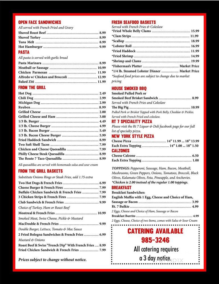 Route 7 Liquor & Deli - South Burlington, VT menu_pic