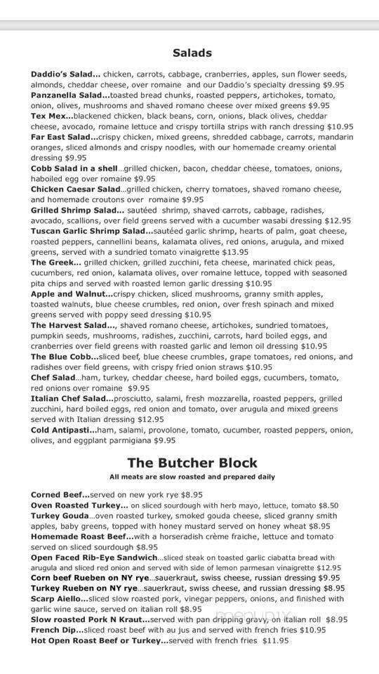 Menu of Daddio's Grille in Toms River, NJ 08753
