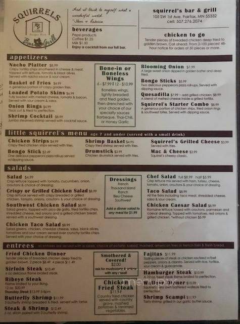 Squirrels Bar & Grill - Fairfax, MN menu_pic