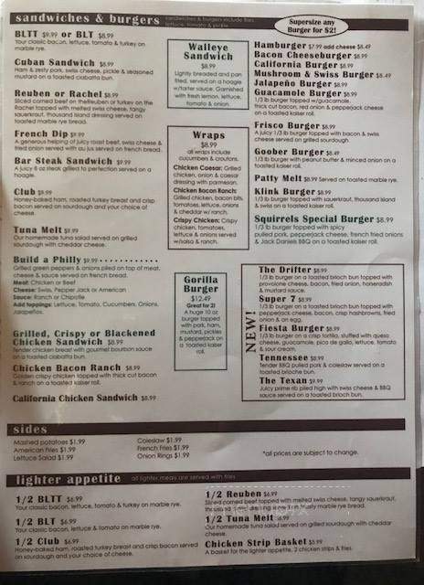 Squirrels Bar & Grill - Fairfax, MN menu_pic