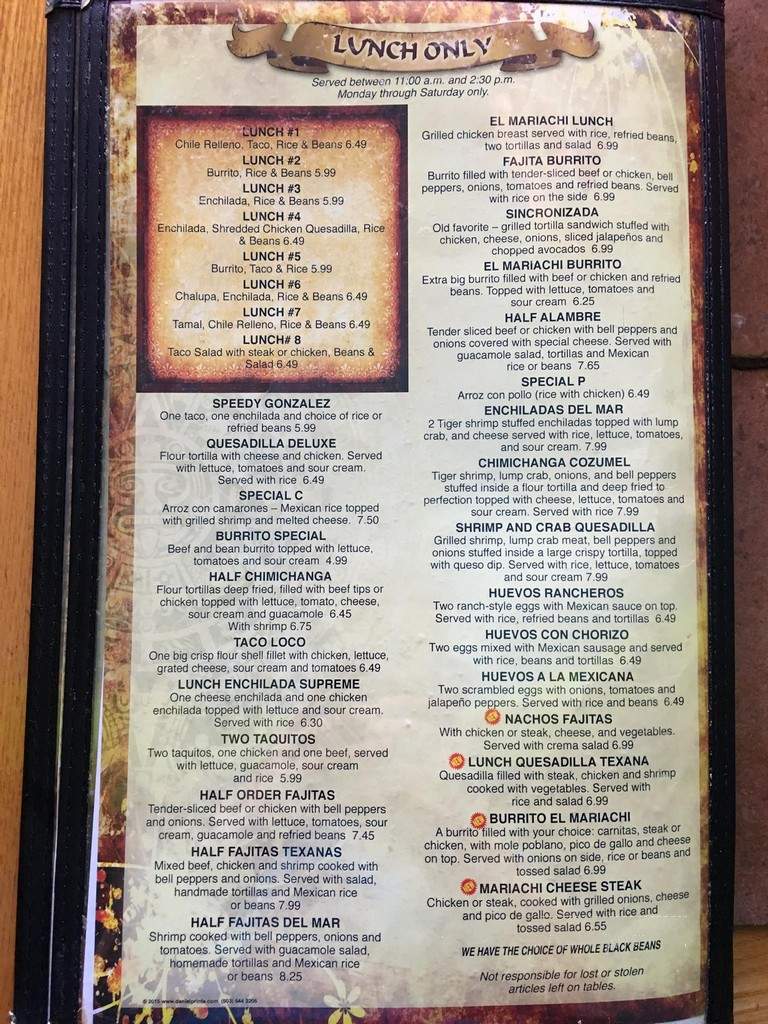 El Mariachi Mex Restaurant - Jacksonville, NC menu_pic