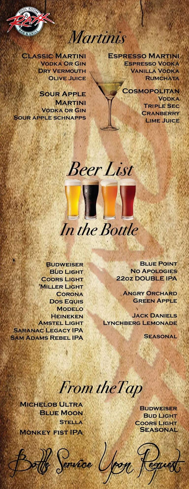 Raxx Pool Room, Bar & Grill - West Hempstead, NY menu_pic