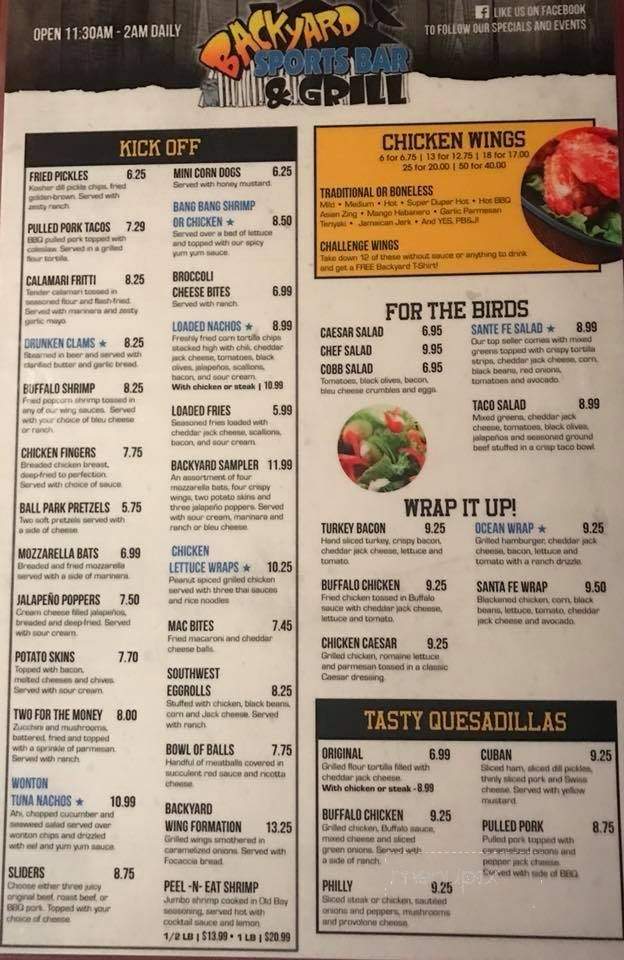 Backyard Sports Bar and Grill - Myrtle Beach, SC menu_pic