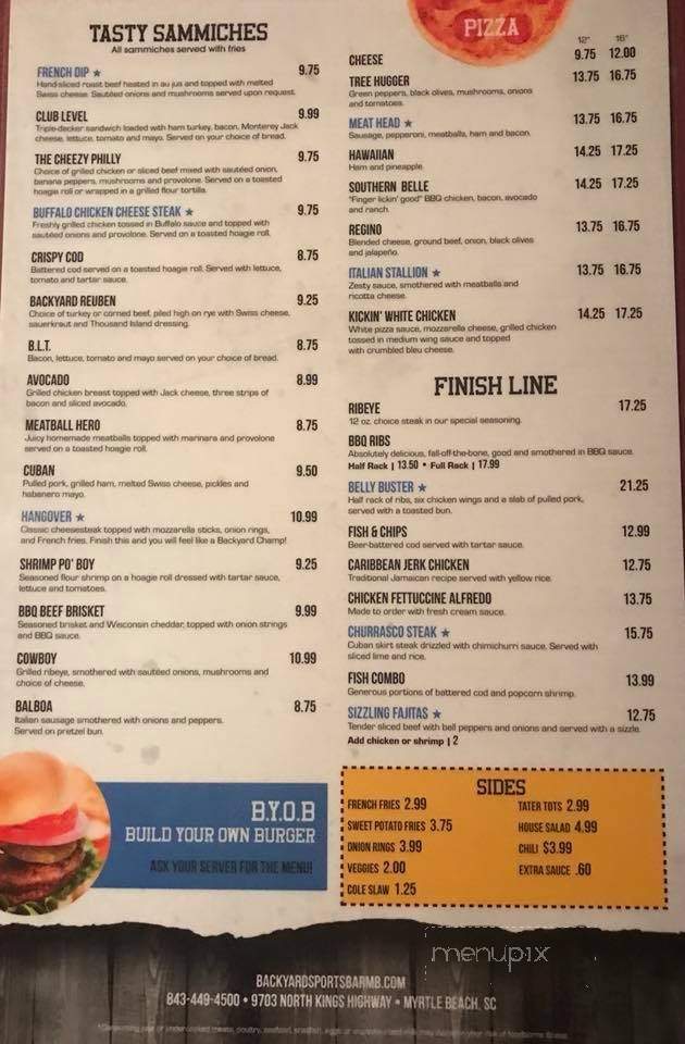 Backyard Sports Bar and Grill - Myrtle Beach, SC menu_pic