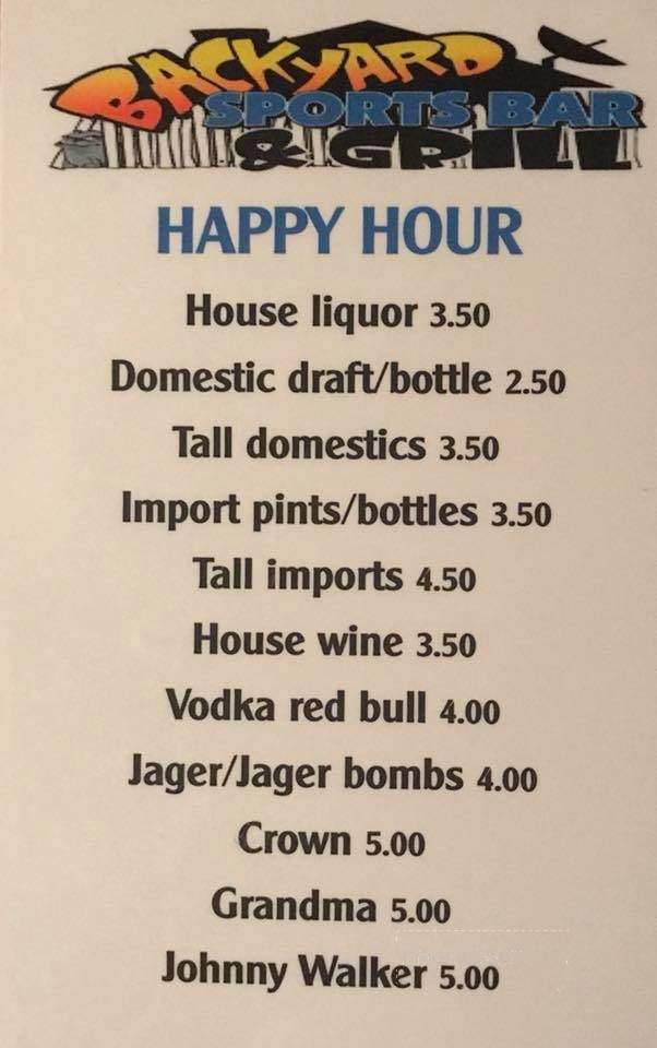 Backyard Sports Bar and Grill - Myrtle Beach, SC menu_pic