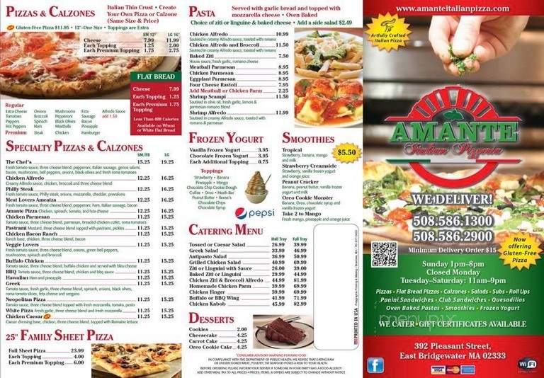 Amante Italian Pizzeria - East Bridgewater, MA menu_pic