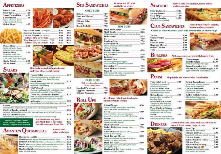 Amante Italian Pizzeria - East Bridgewater, MA menu_pic