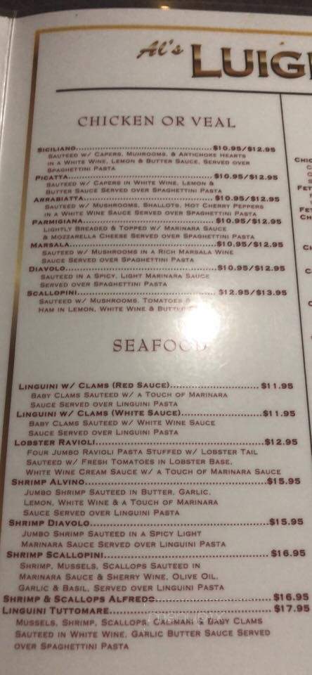 Al's Luigi's Italian Restaurant - Gainesville, TX menu_pic
