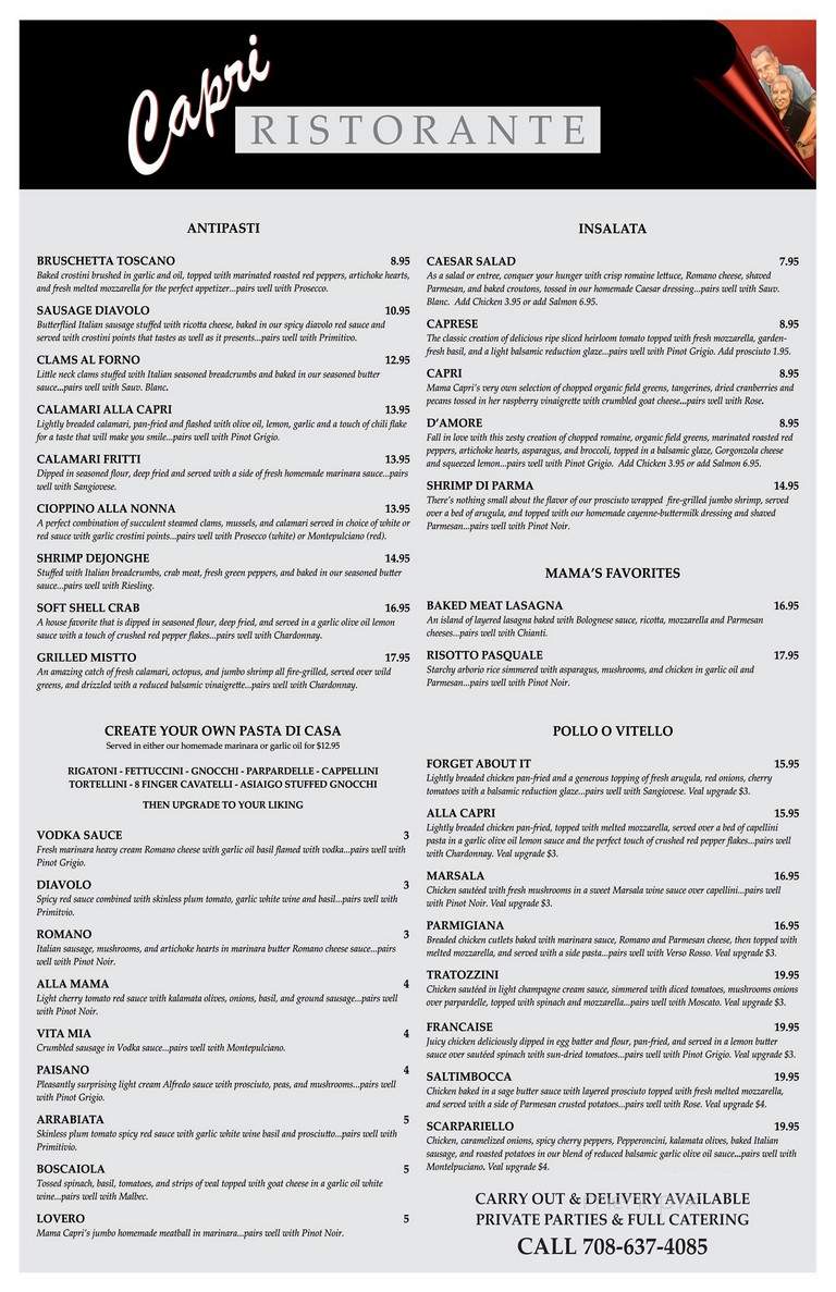 Capri Ristorante - Berwyn, IL menu_pic