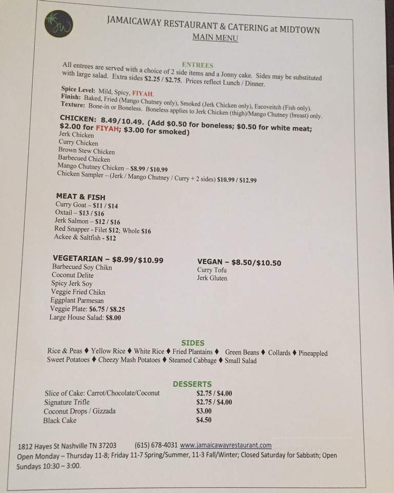Jamaicaway at Midtown - Nashville, TN menu_pic