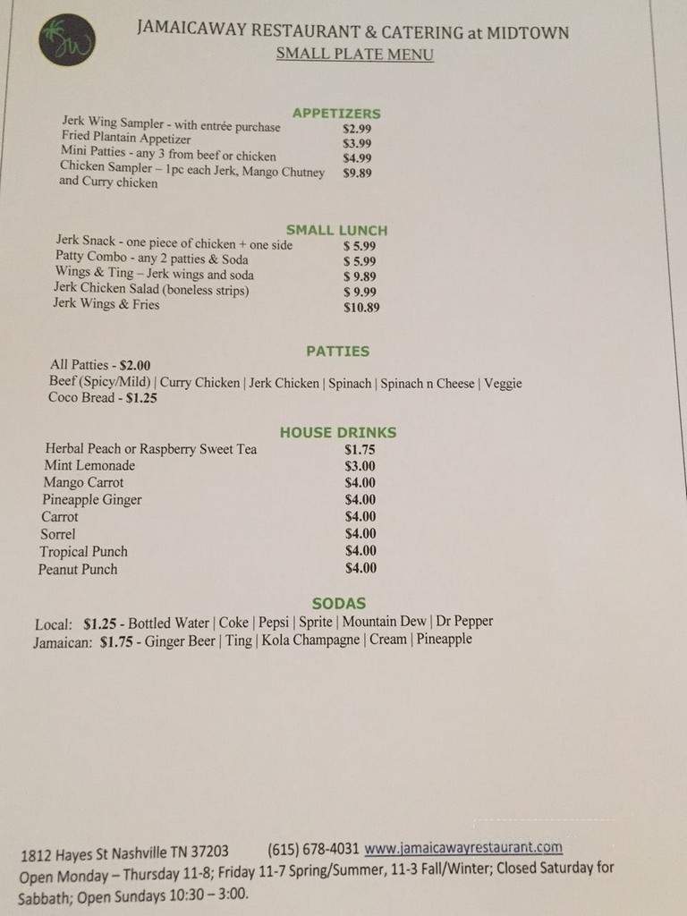 Jamaicaway at Midtown - Nashville, TN menu_pic