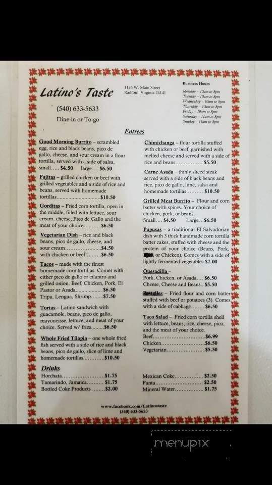 Latinos Restaurant - Winchester, VA menu_pic