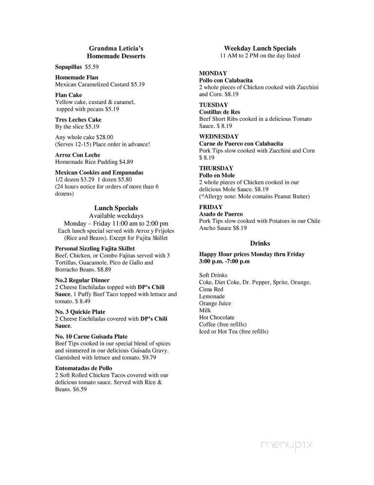 Javi's Mexican Restaurant - San Antonio, TX menu_pic