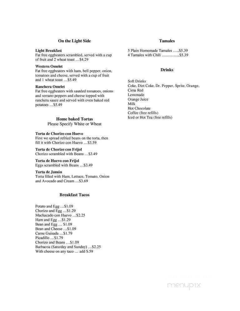 Javi's Mexican Restaurant - San Antonio, TX menu_pic