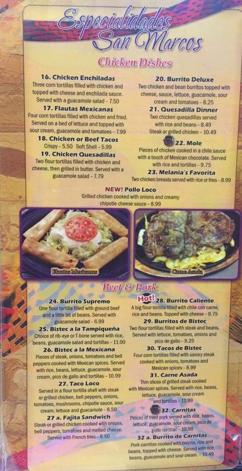 San Marcos Mexican Grill - Marianna, FL menu_pic