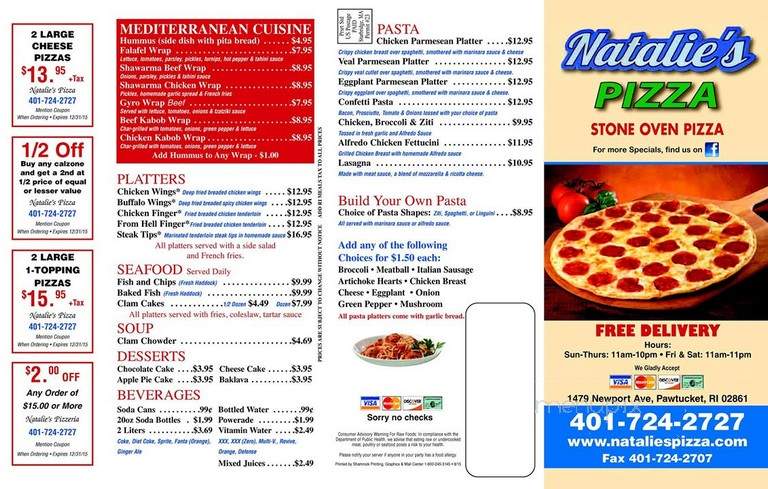 Natalie's Pizzeria - Pawtucket, RI menu_pic
