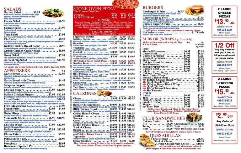 Natalie's Pizzeria - Pawtucket, RI menu_pic