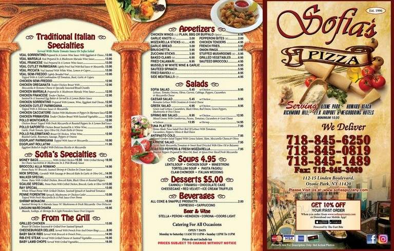 Sofia's Pizza - Brooklyn, NY menu_pic