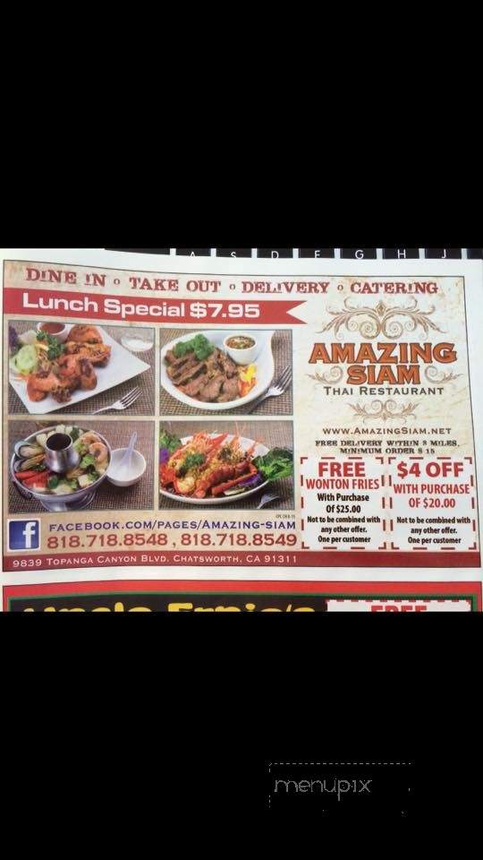 Amazing Siam Thai Restaurant - Chatsworth, CA menu_pic