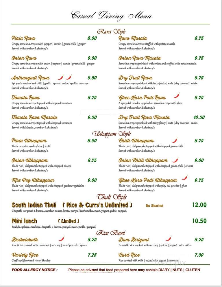 Sangeetha Vegetarian Restaurant - Sunnyvale, CA menu_pic