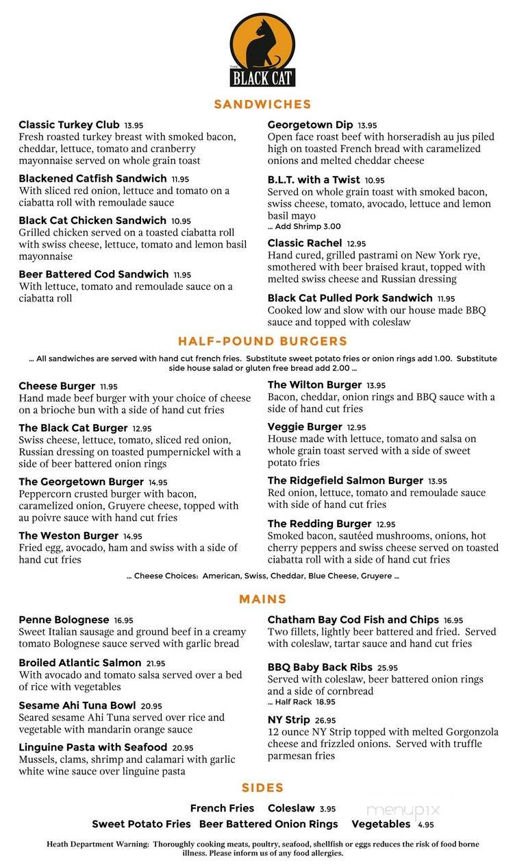 Black Cat Grill - Redding, CT menu_pic