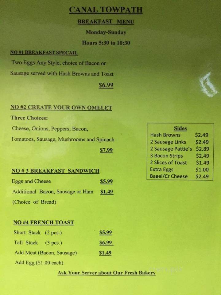 Canal Towpath Bar & Grill - Garfield Heights, OH menu_pic