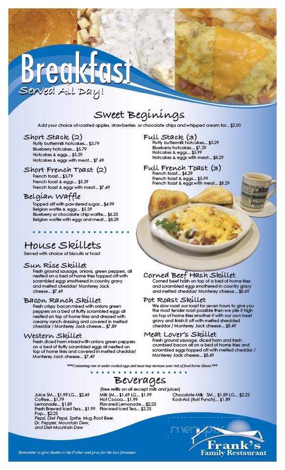 Frank's Family Restaurant - Alliance, OH menu_pic