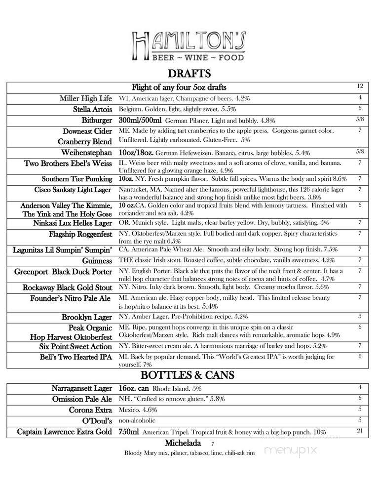 Hamilton's - Brooklyn, NY menu_pic