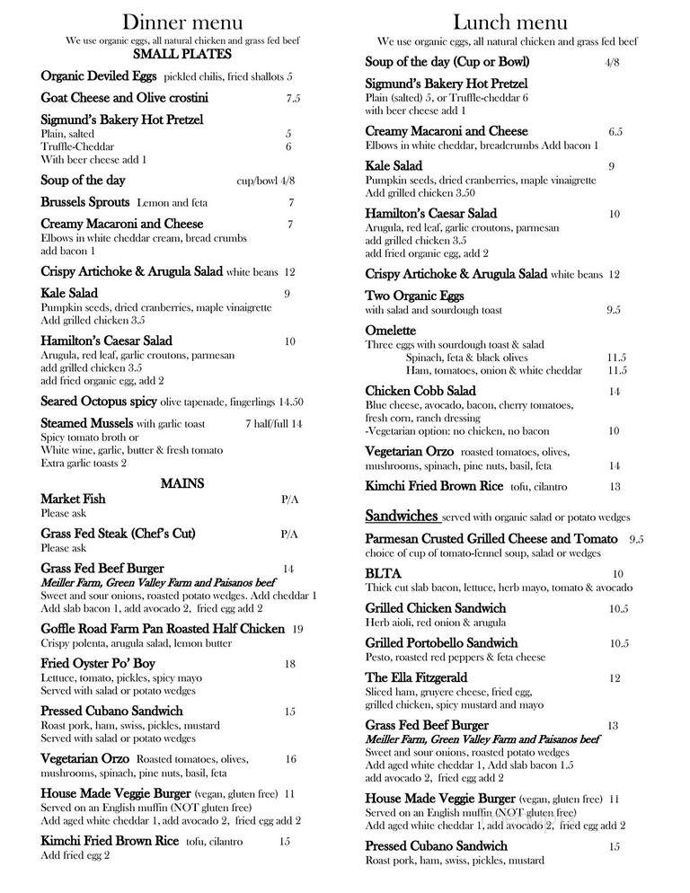 Hamilton's - Brooklyn, NY menu_pic