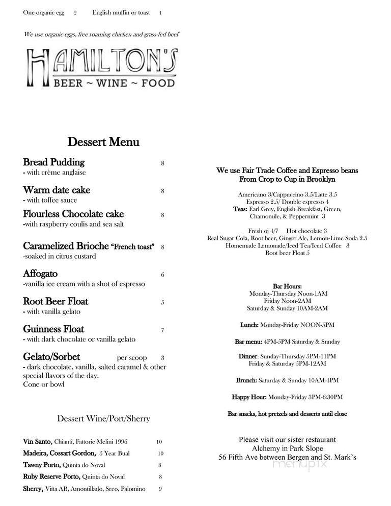 Hamilton's - Brooklyn, NY menu_pic
