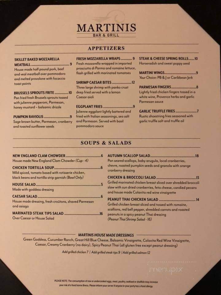 Menu of Martinis Bar and Grill in Plymouth, MA 02360
