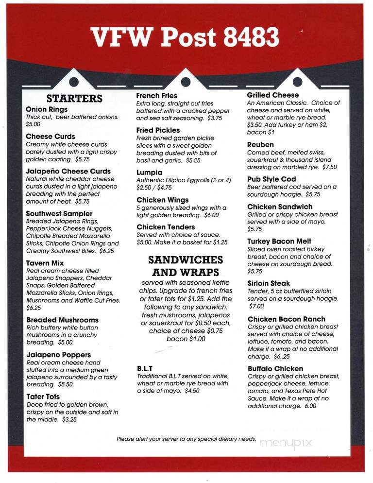 Veterans of Foreign Wars Truax-Longmire Post 8483 - Madison, WI menu_pic