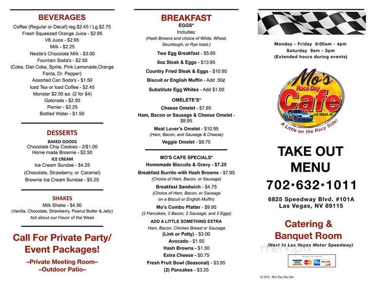 Race Day Cafe - Las Vegas, NV menu_pic