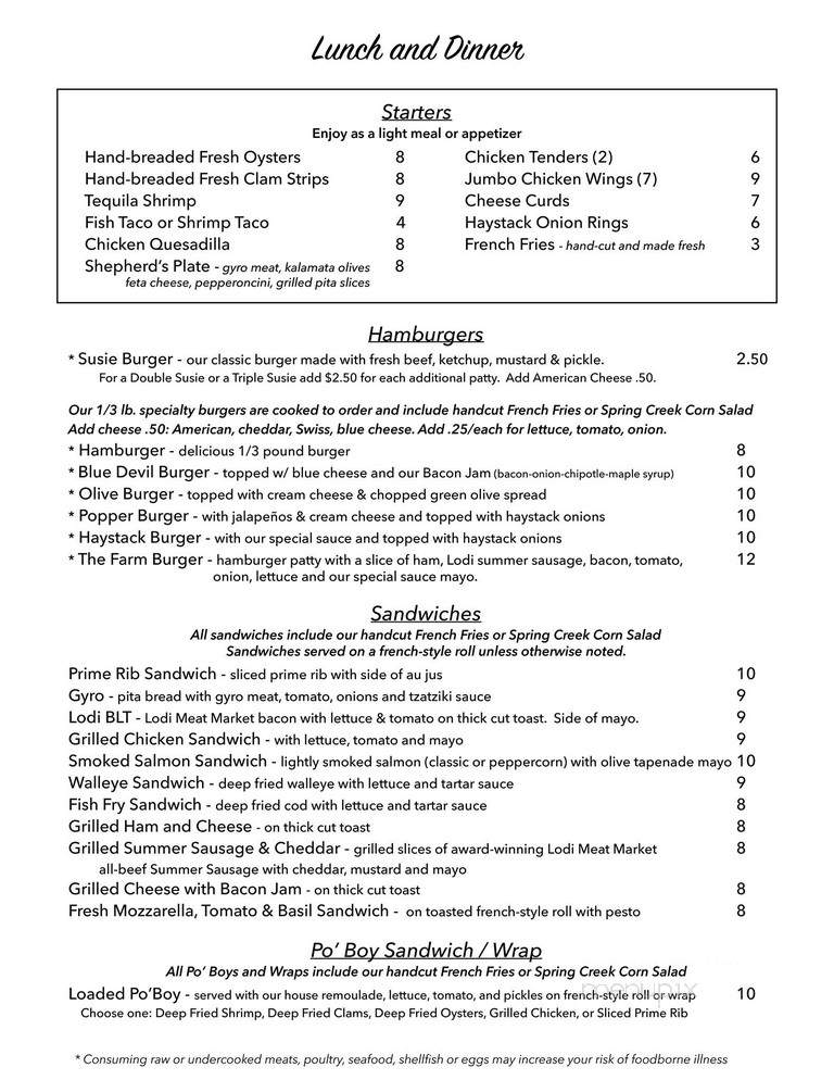 Spring Creek Restaurant - Lodi, WI menu_pic