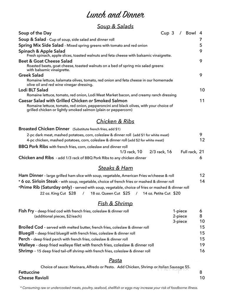 Spring Creek Restaurant - Lodi, WI menu_pic