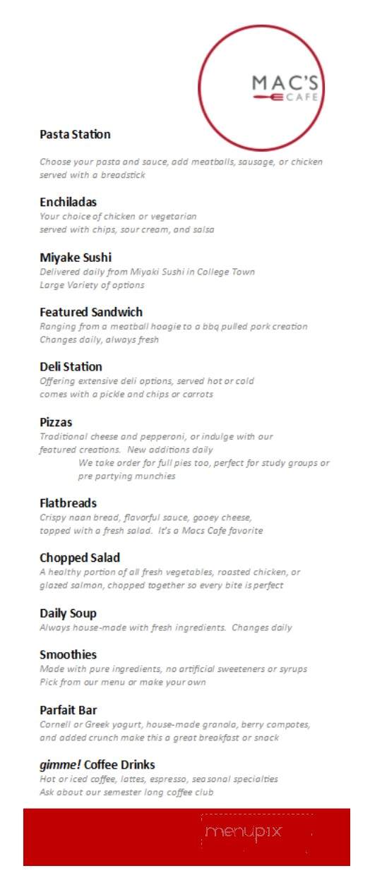 Mac's Cafe & Terrace Restaurant - Ithaca, NY menu_pic