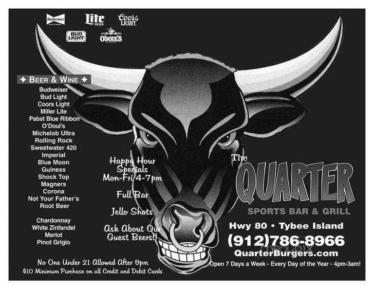 Quarter Sports Bar & Grill - Tybee Island, GA menu_pic