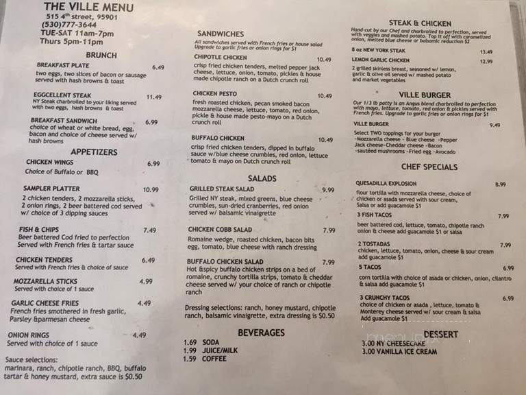 Ville - Marysville, CA menu_pic