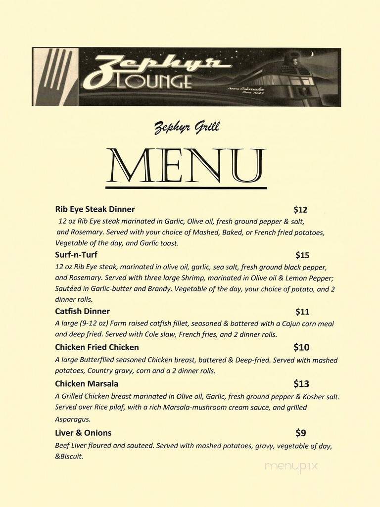 Zephyr Lounge - Aurora, CO menu_pic
