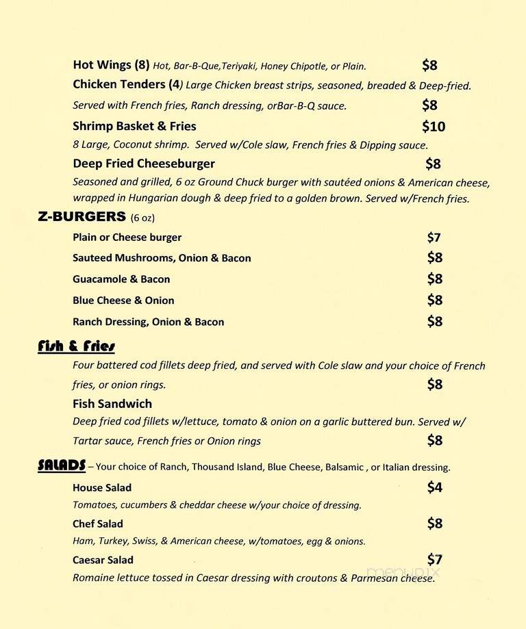 Zephyr Lounge - Aurora, CO menu_pic