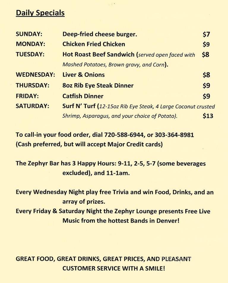 Zephyr Lounge - Aurora, CO menu_pic
