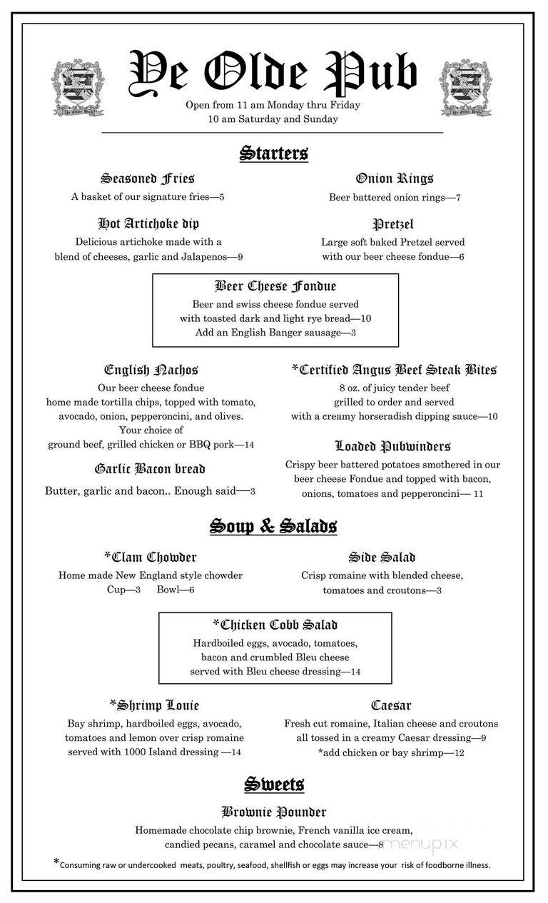 Ye Olde Pub - Troutdale, OR menu_pic