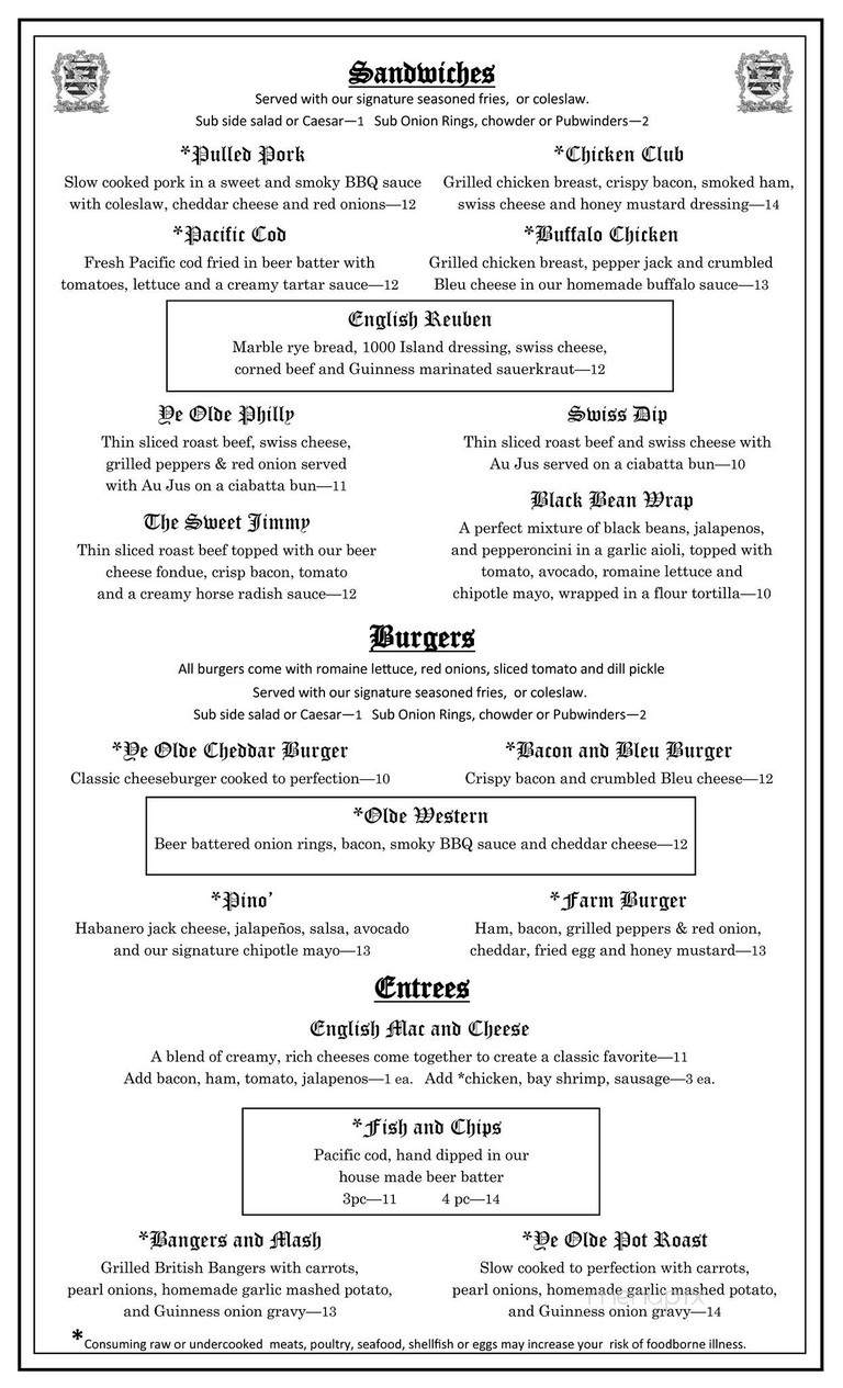 Ye Olde Pub - Troutdale, OR menu_pic